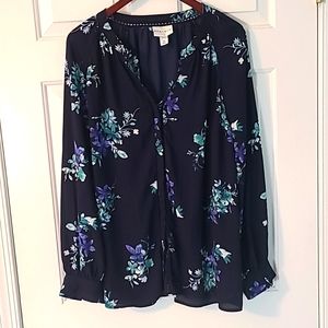 Ava and Viv size 2x navy floral blouse